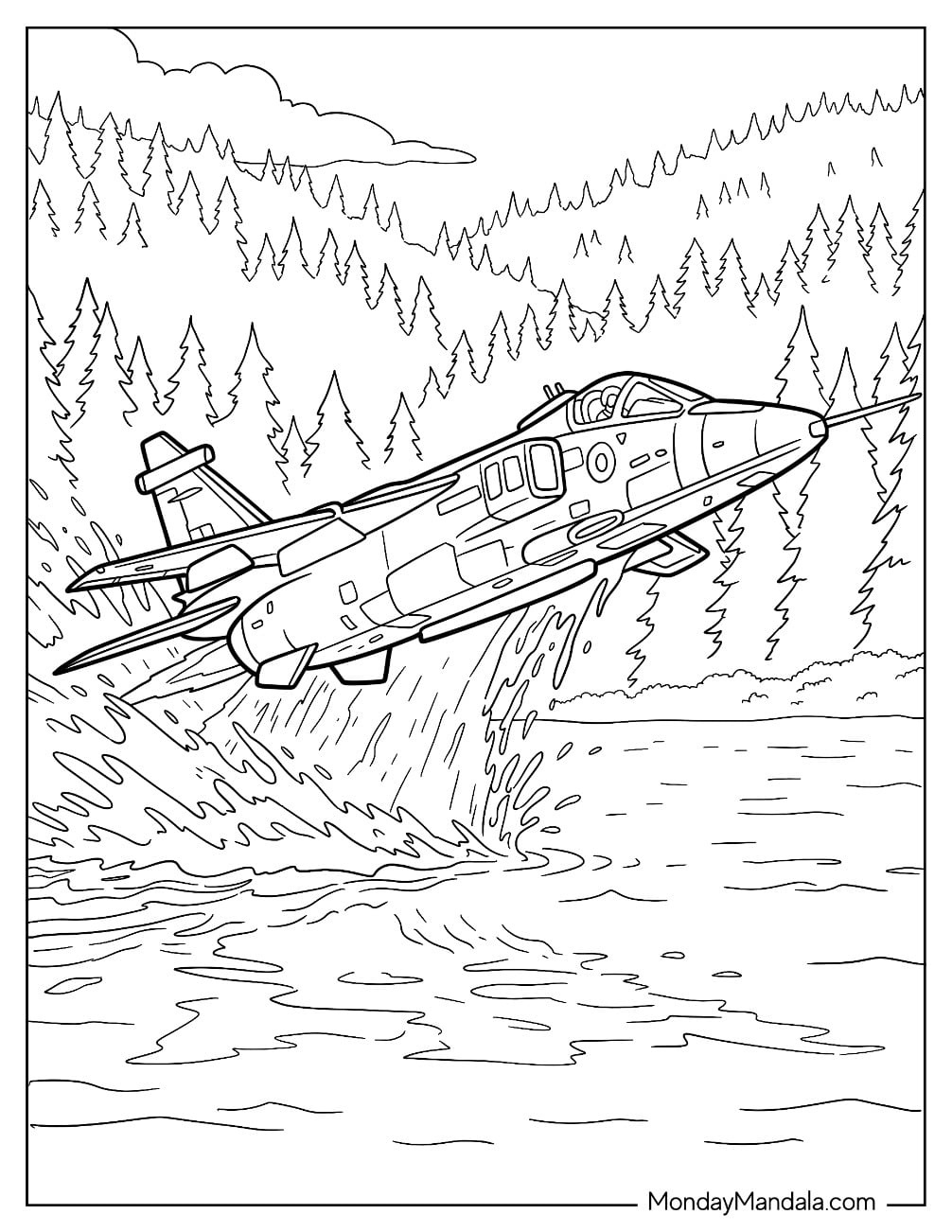 MiG 29 Fulcrum Fighter Jet Taking Off from a Lake Coloring Page