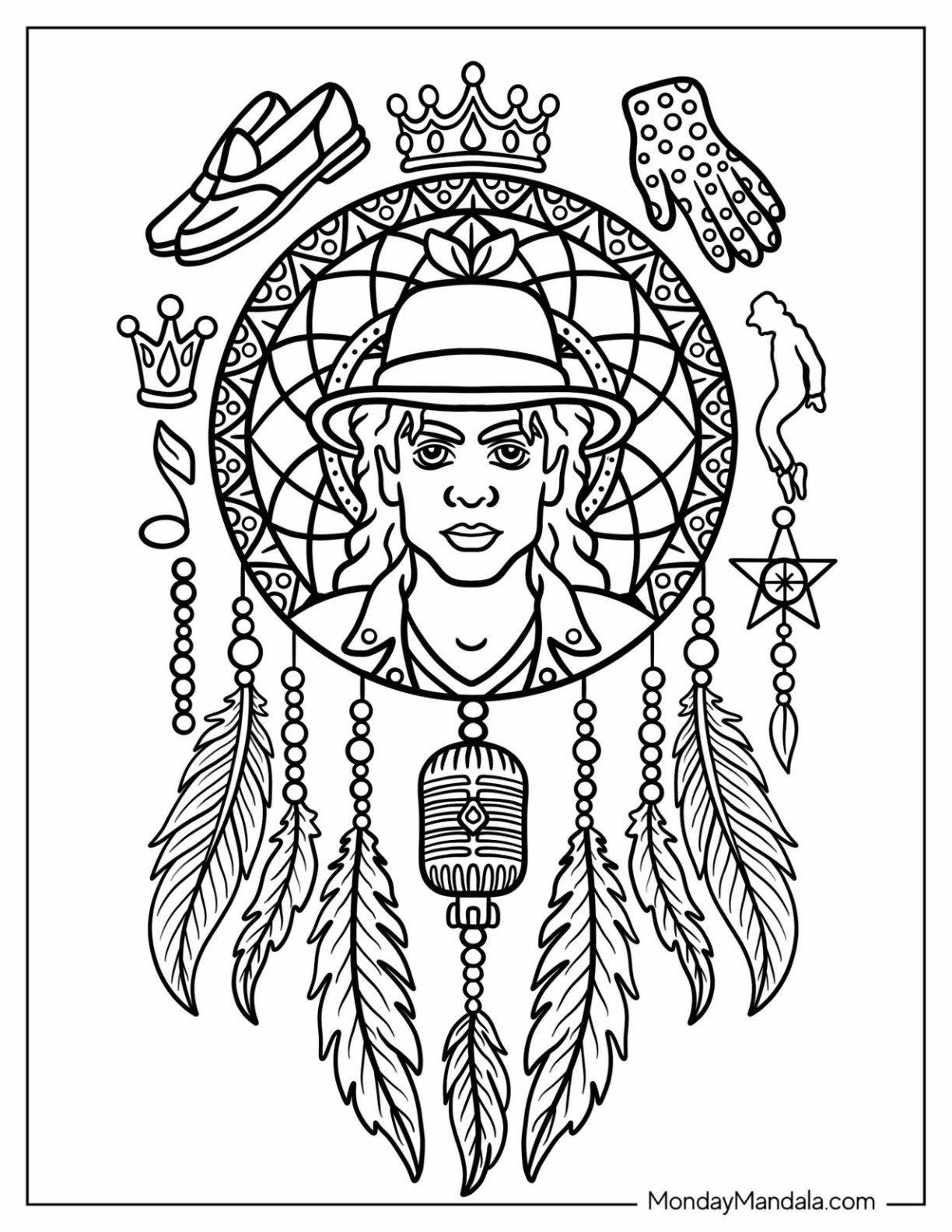 Michael Jackson Coloring Page Dreamcatcher with Iconic Elements