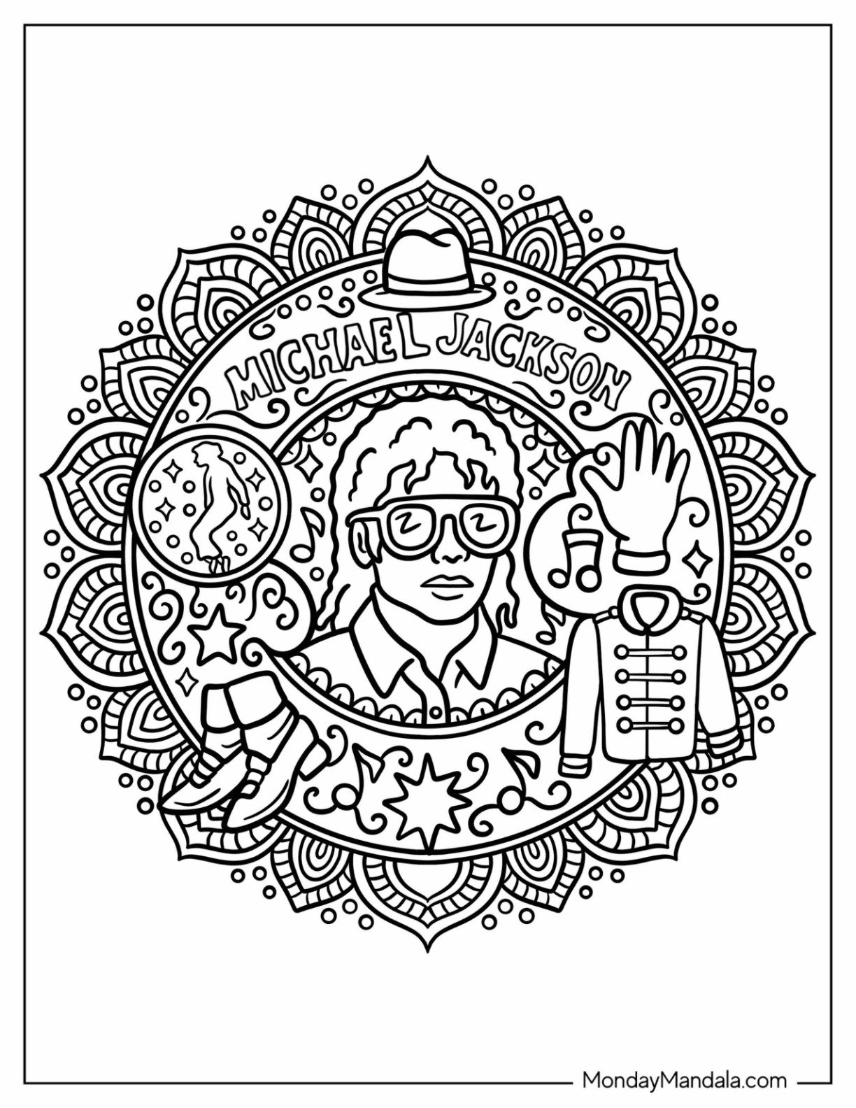 Michael Jackson Coloring Page Waving Inside Intricate Mandala