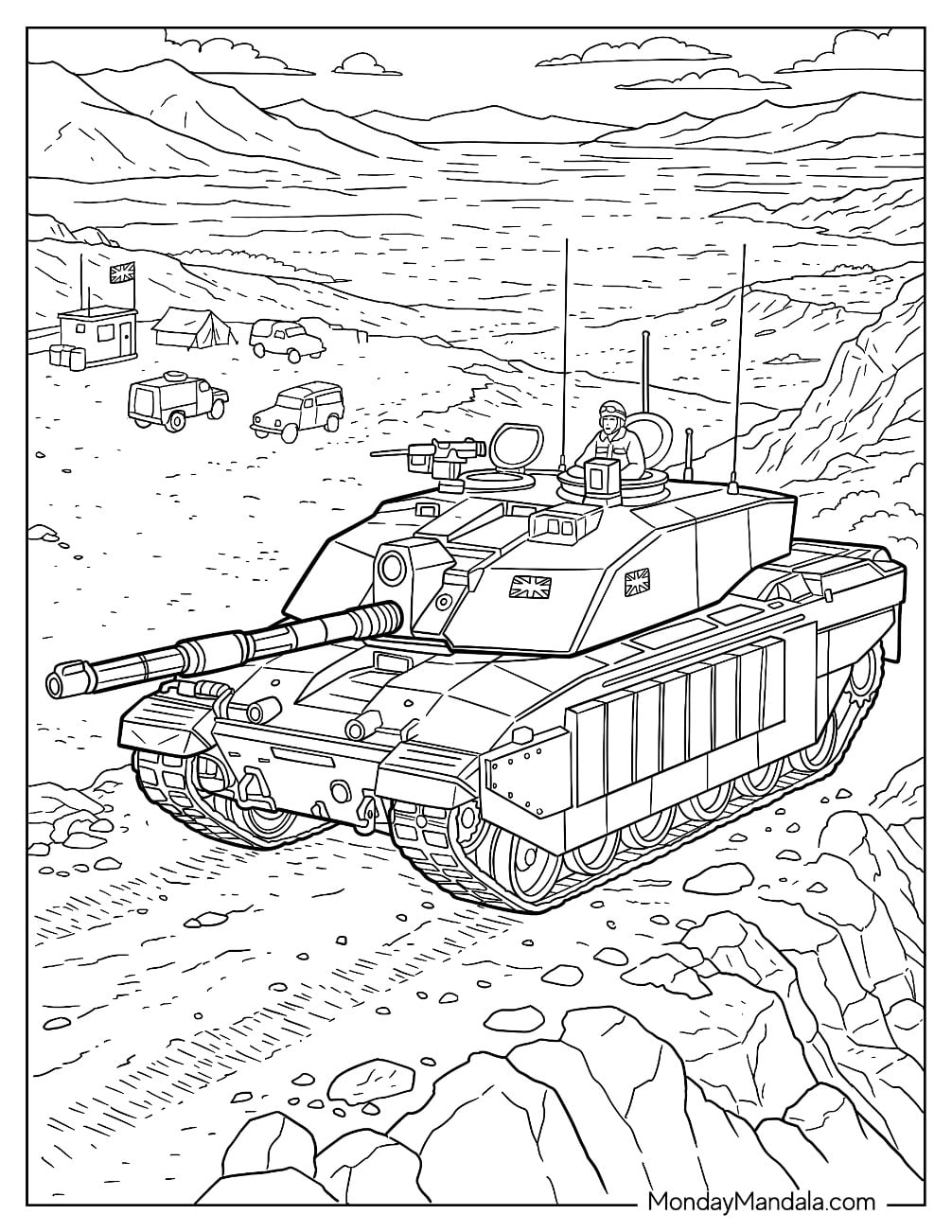 Military Tank Driving Through a Rocky Mountain Training Area