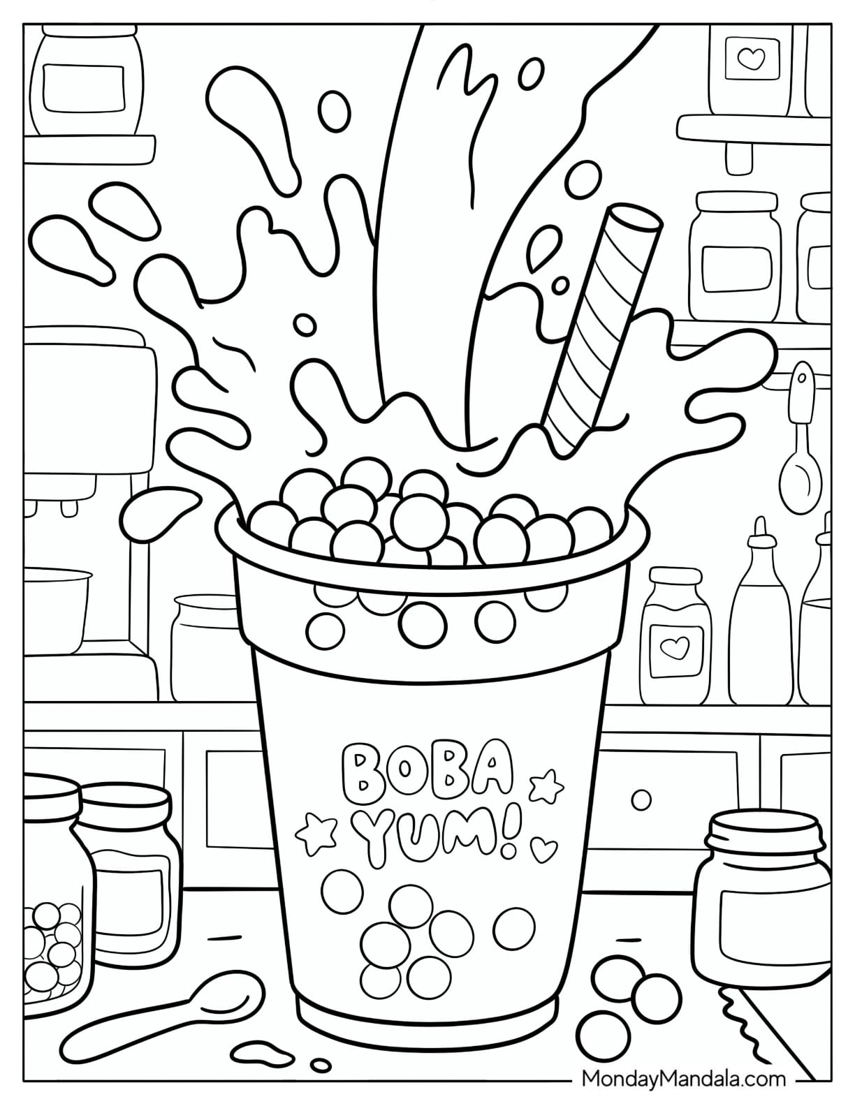 Milk Pouring Into a boba Tea Coloring Page