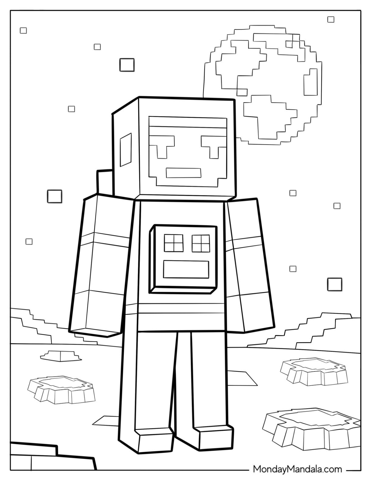 Minecraft Astronaut on the Moon Coloring Page