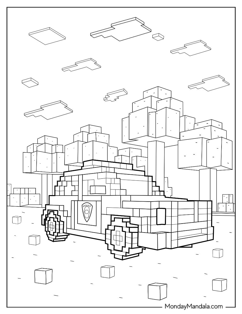 Minecraft Police Car Coloring Page