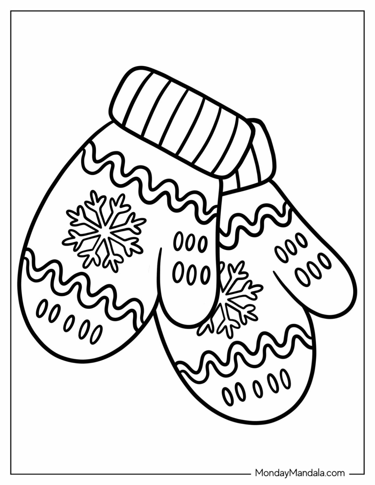 Mittens Coloring Page with Snowflake Designs for Kids