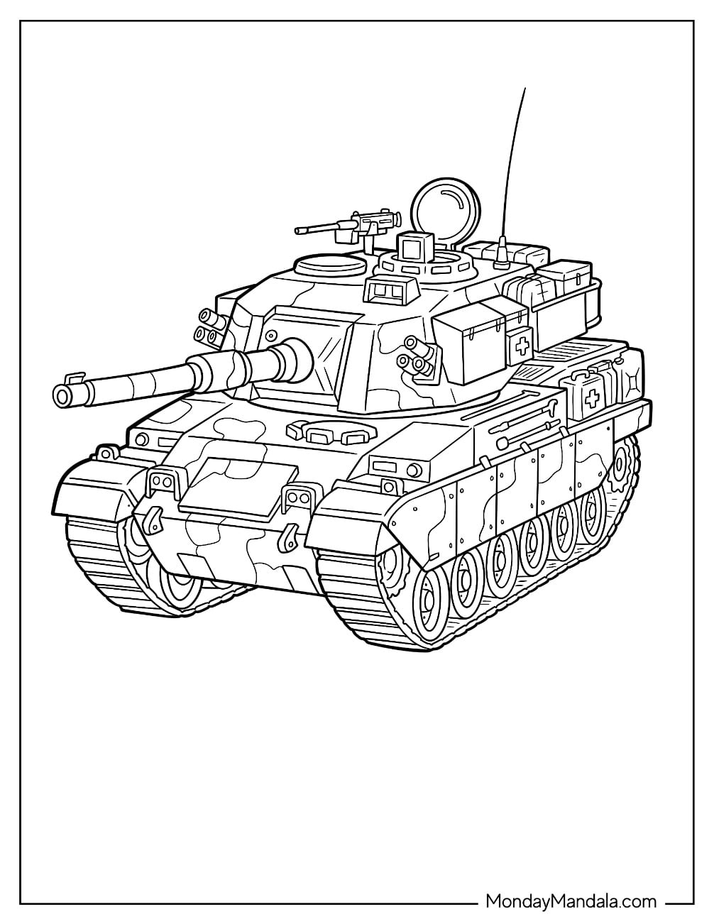 Modern Military Tank with Camouflage Armor Coloring Page