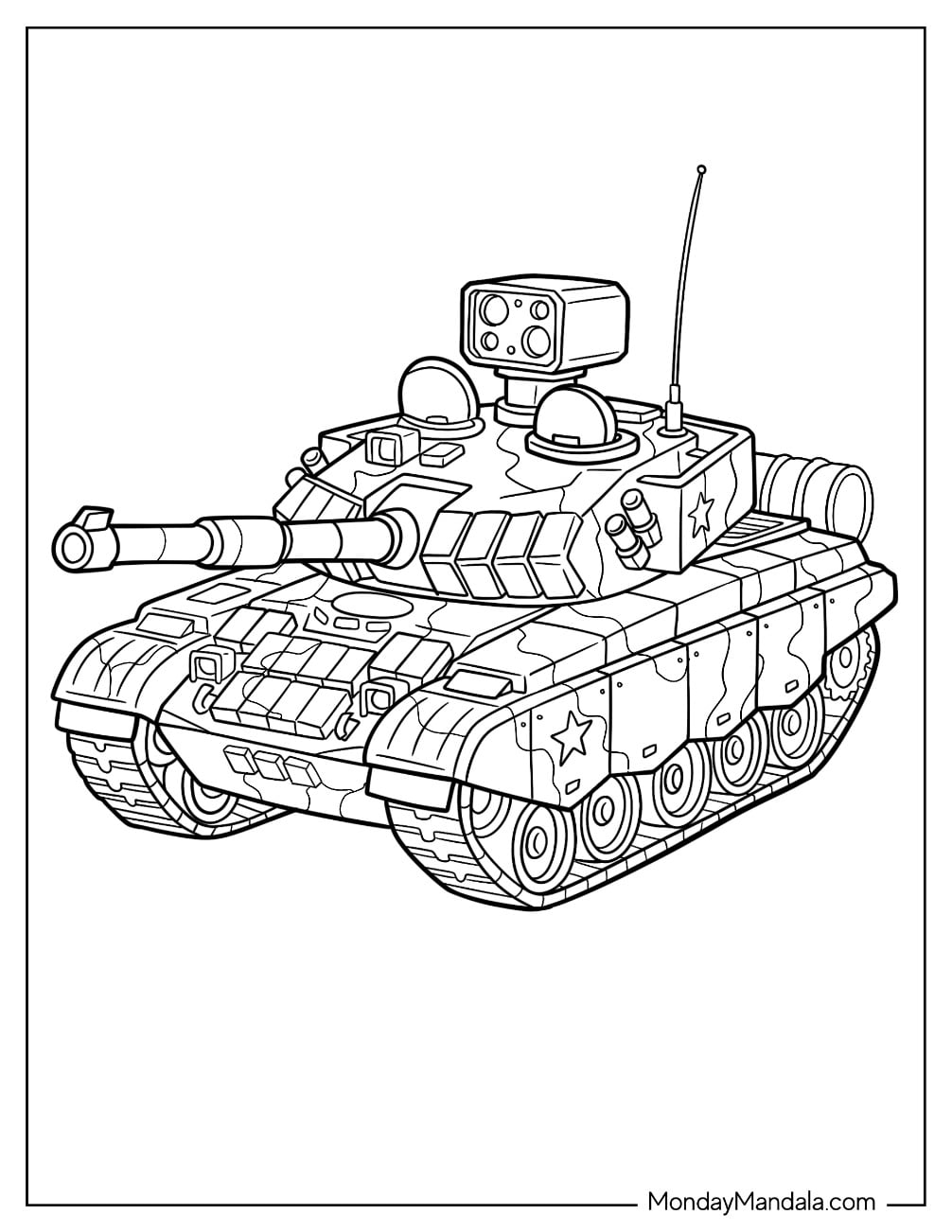 Modern Military Tank with Star Markings Coloring Page