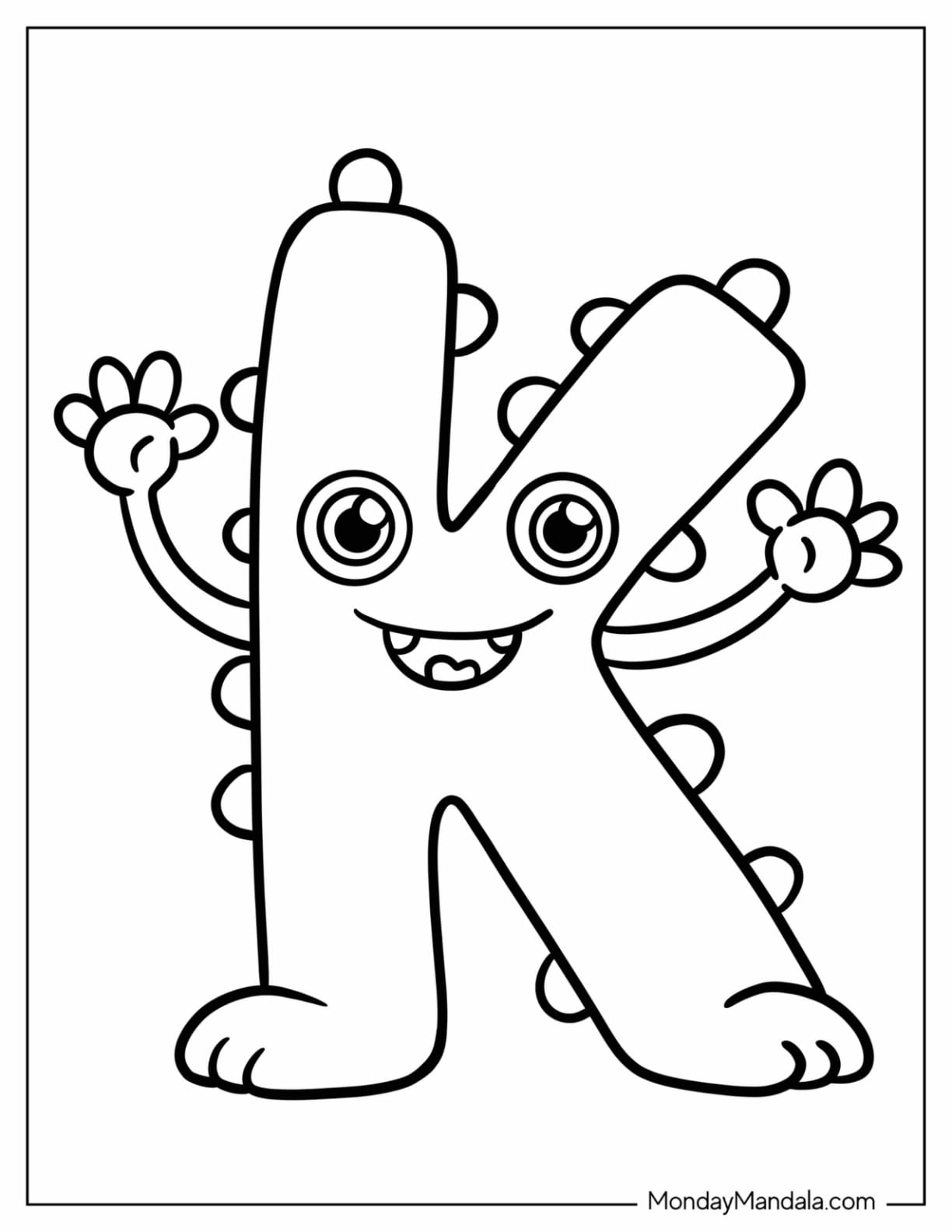 Monster Themed Letter K Coloring Page for Preschoolers