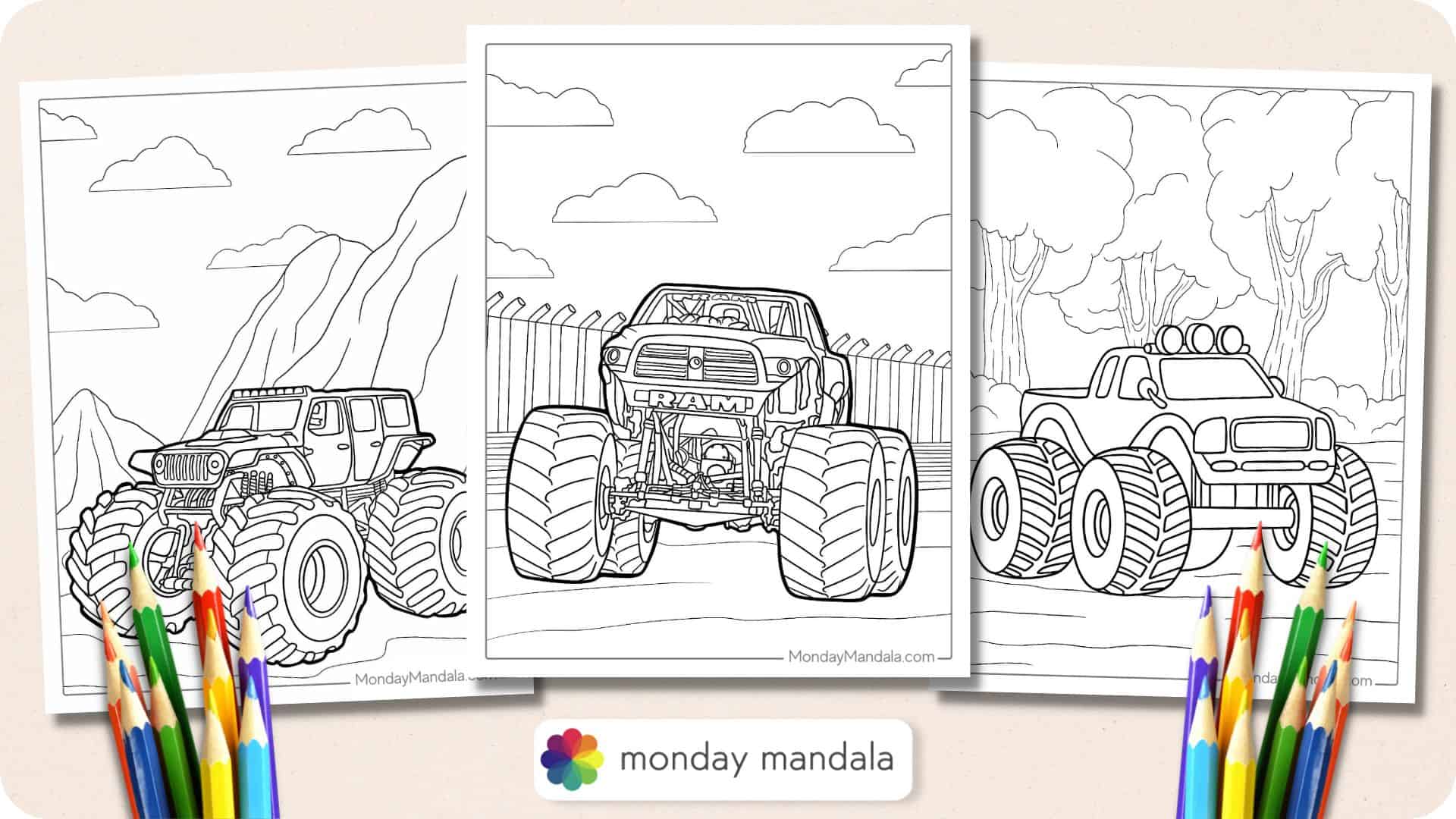 free coloring pages to print monster trucks