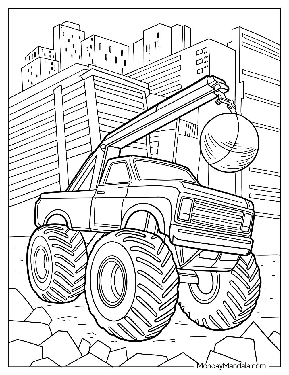 Monster Truck Coloring Page With A Wrecking Ball