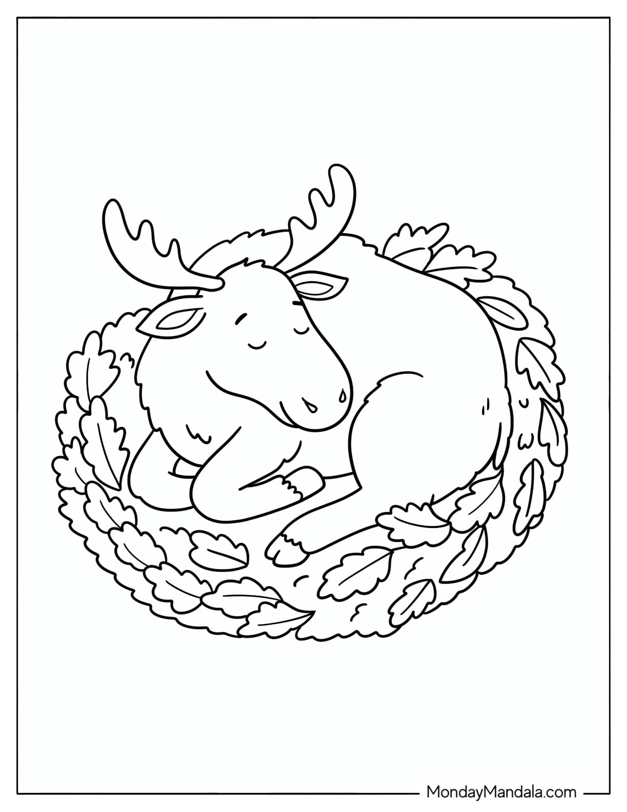 Moose Sleeping on a Bed of Leaves