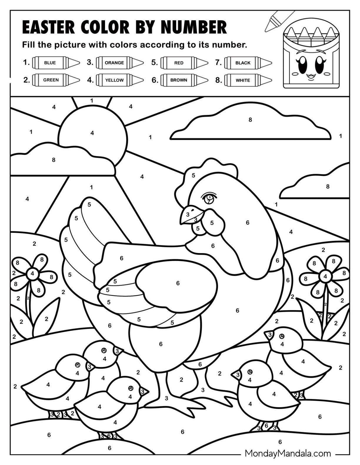 Mother Hen Surrounded by Chicks Easter Color by Number