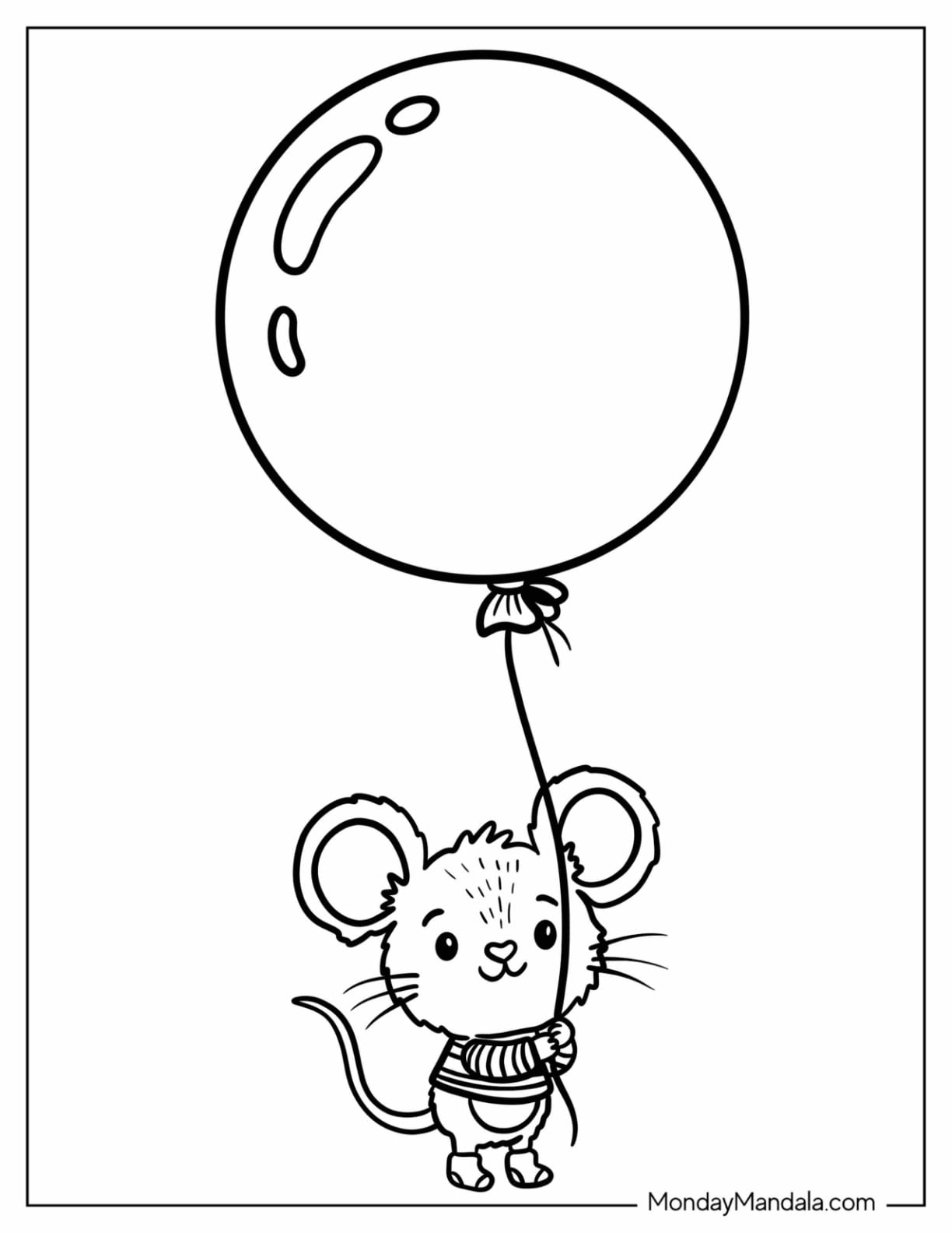 Mouse Holding a Giant Balloon Coloring Page for Kids