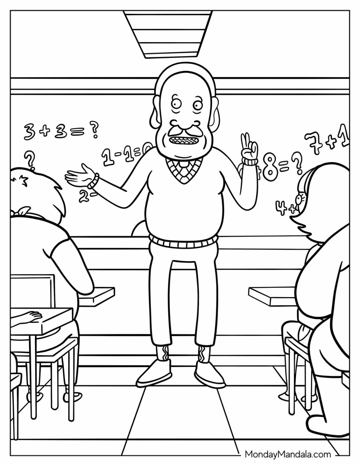 Rick and Morty Coloring Page Of Mr. Goldenfold Teaching Math