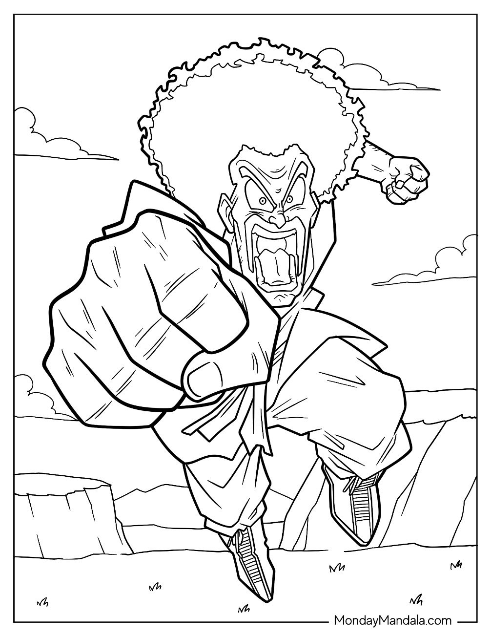 Dragon Ball Z Coloring Page Of Mr. Satan Charging Forward