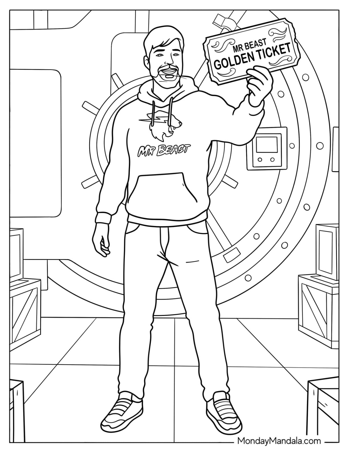 MrBeast Holding a Golden Ticket in a Vault