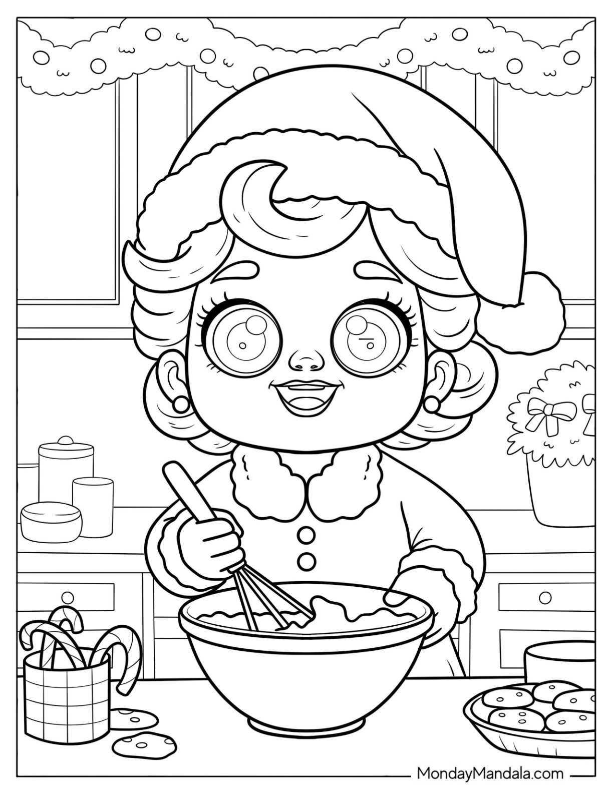Mrs. Claus Baking on Christmas Coloring Page for Kids