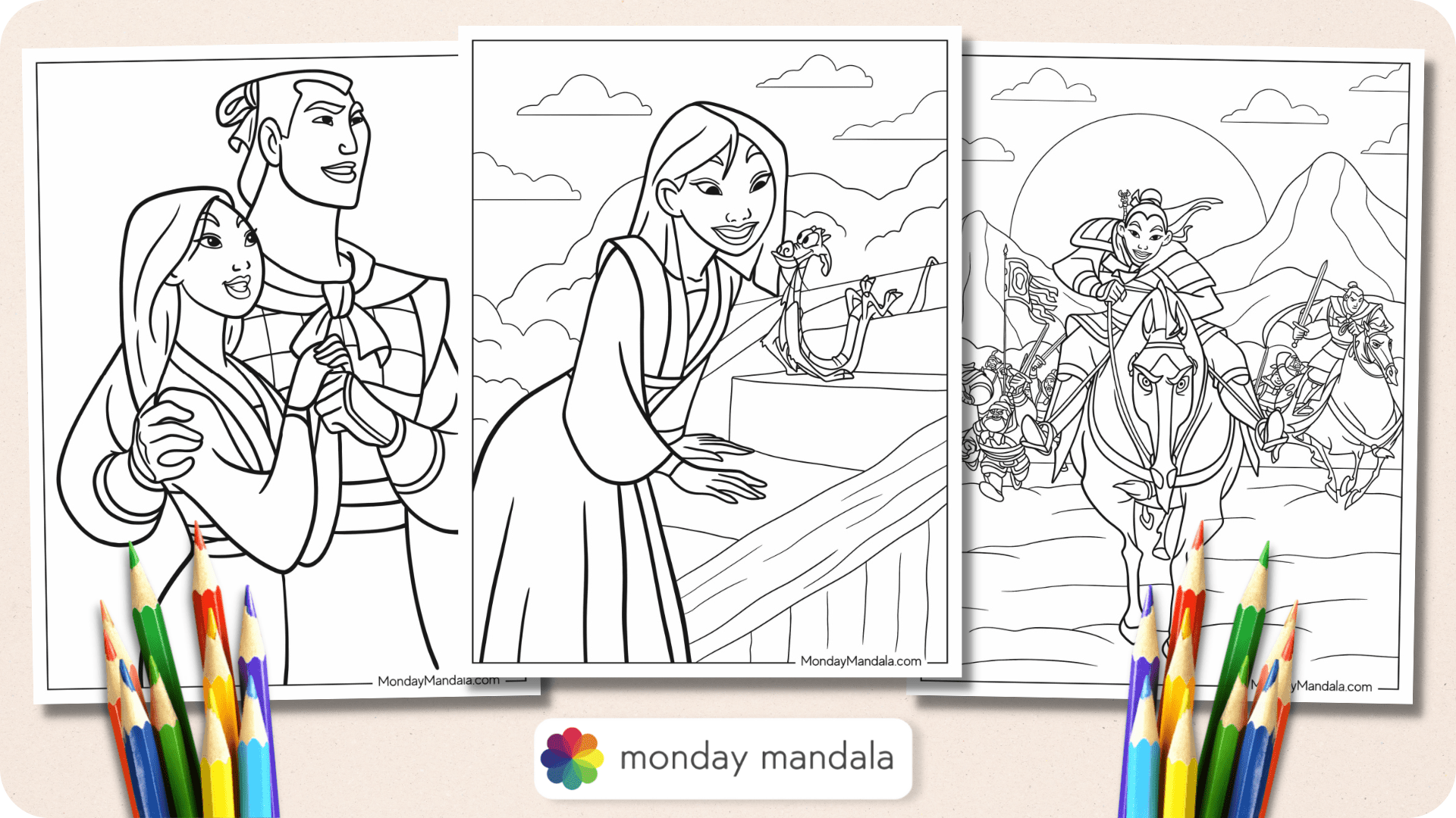 disney mulan and shang coloring pages