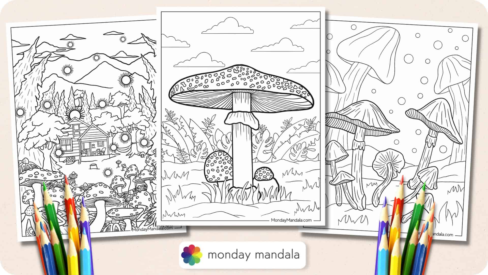 Mushroom Coloring pages Adult Coloring Book Featuring Magical