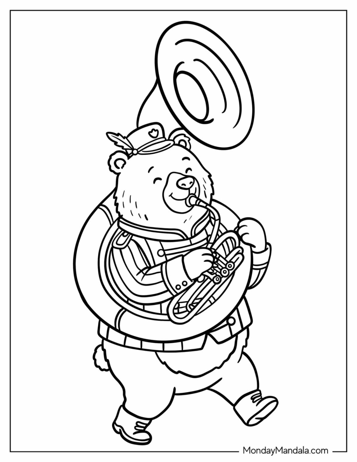 Musical Bear Playing the Sousaphone Coloring Page for Kids
