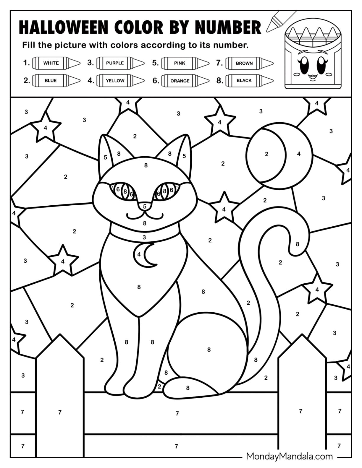 Mystical Cat on a Fence Color by Number for Kids