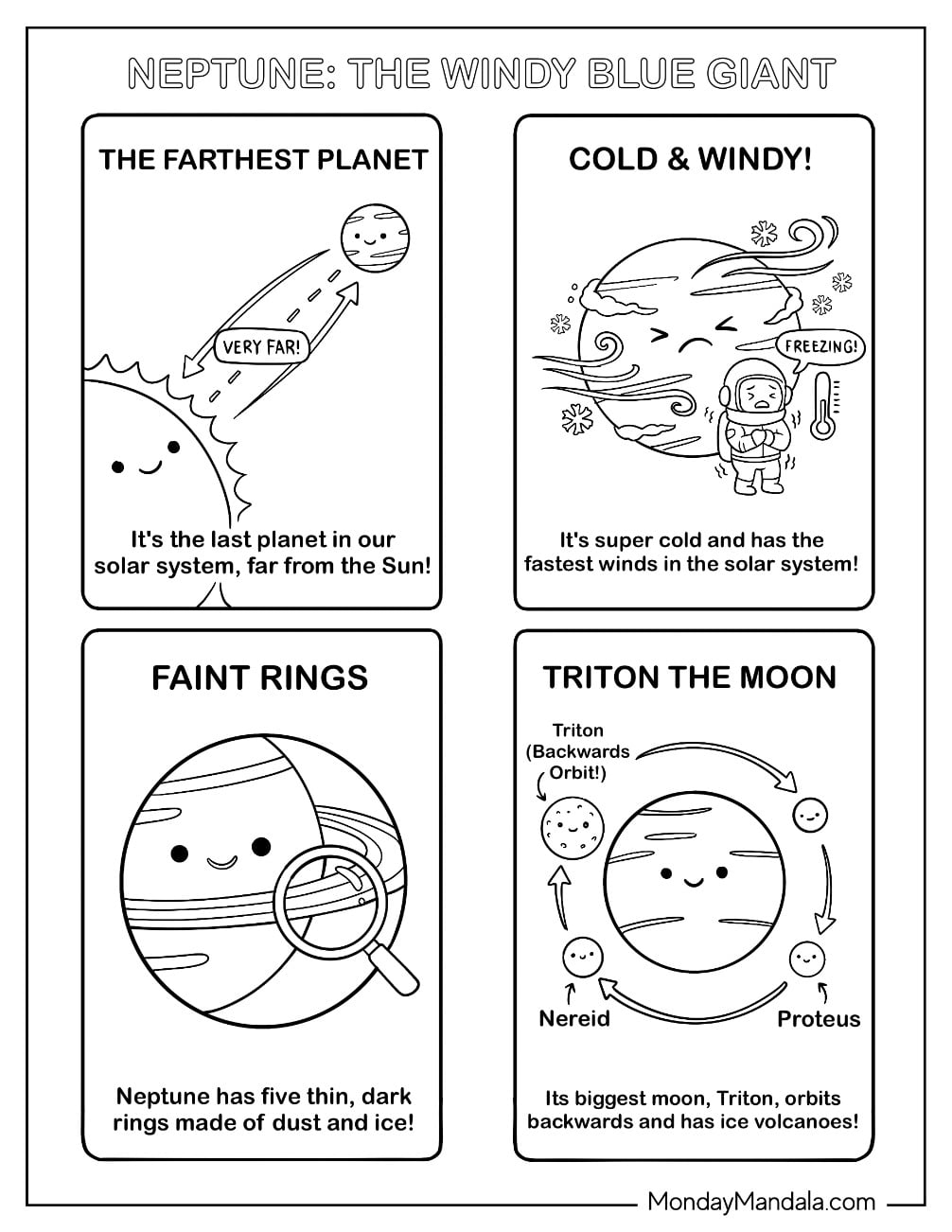 Solar System Coloring Page of Neptune The Windy Blue Giant for Kids