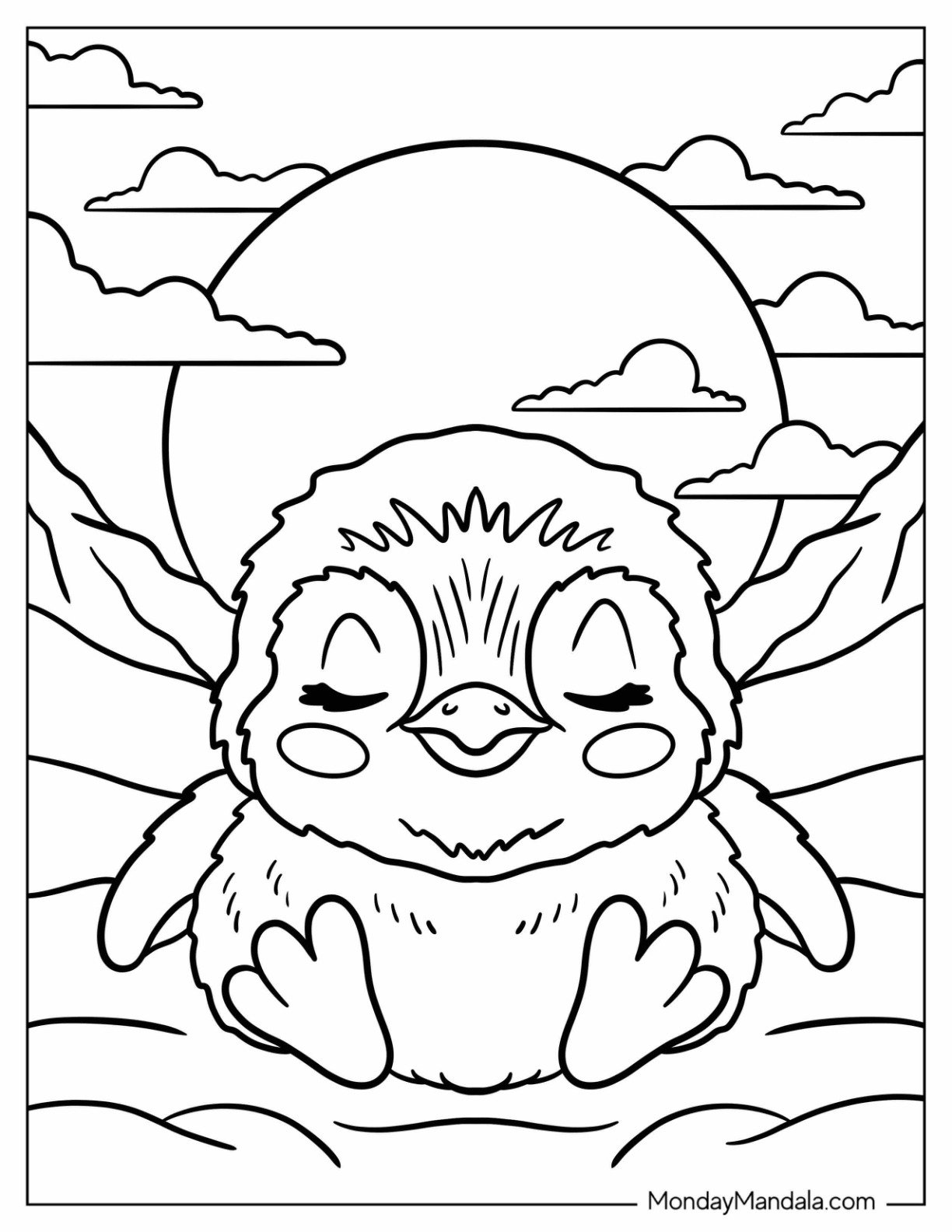Newborn Baby Penguin Coloring Page in the Snow