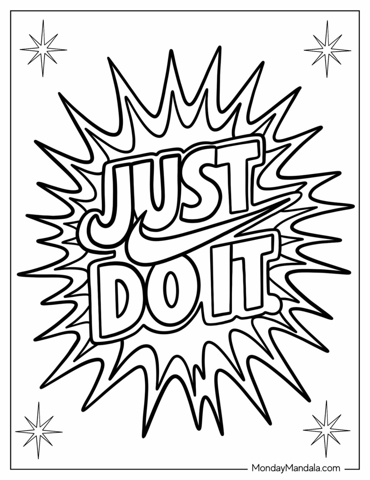 Nike Just Do It Logo in Comic Bubble Coloring Sheet for Kids