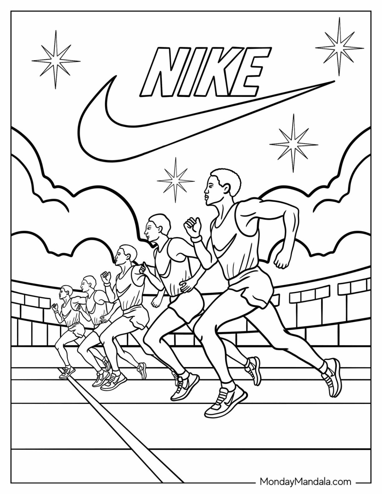 Nike Coloring Page Runners Sprinting on a Track