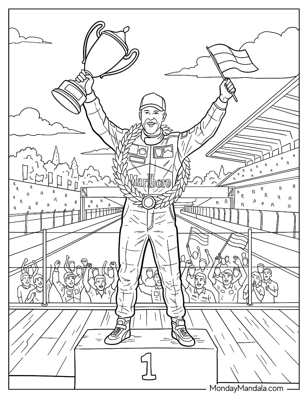 Niki Lauda Celebrating an F1 Victory Coloring Page