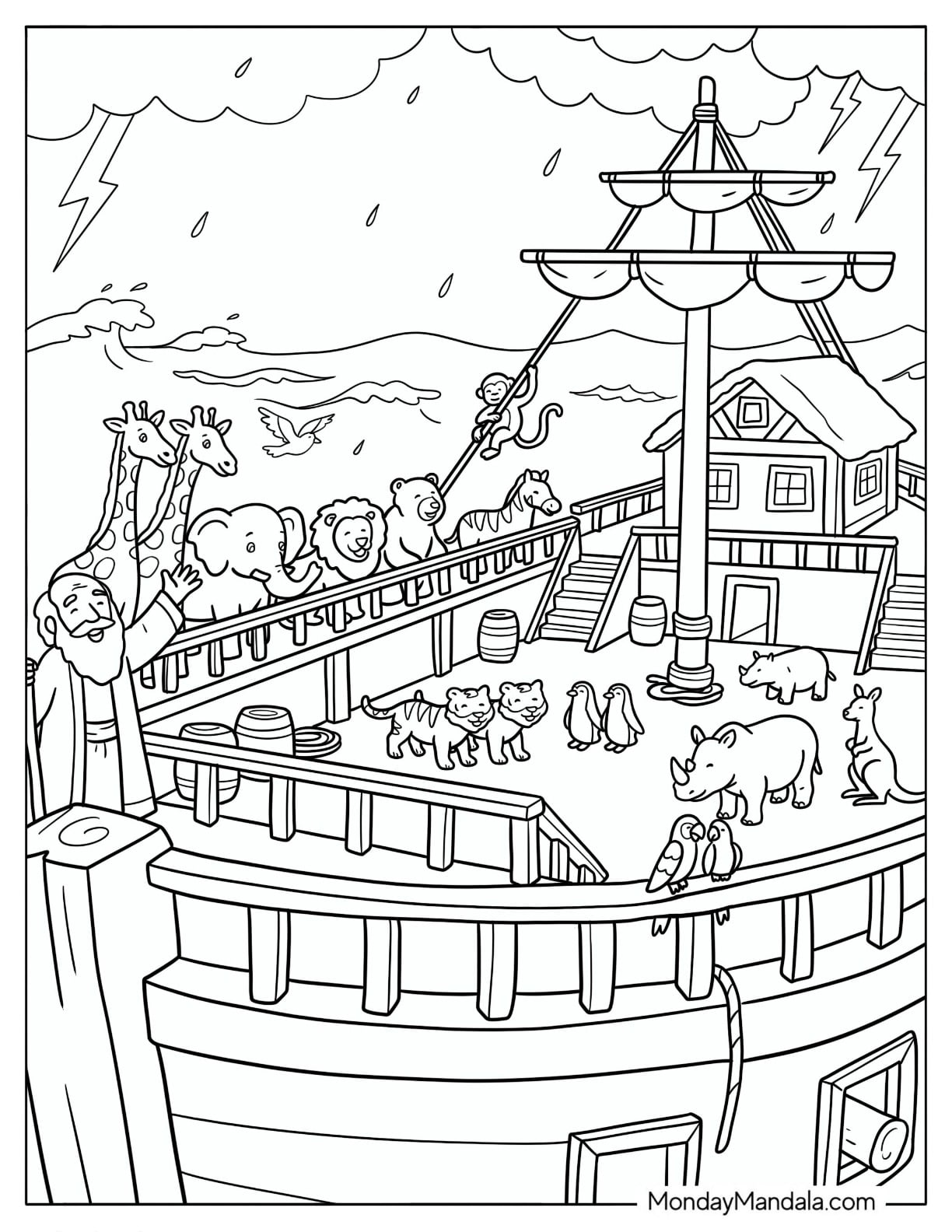 Noah Commanding Animals in the Ark Coloring Sheet