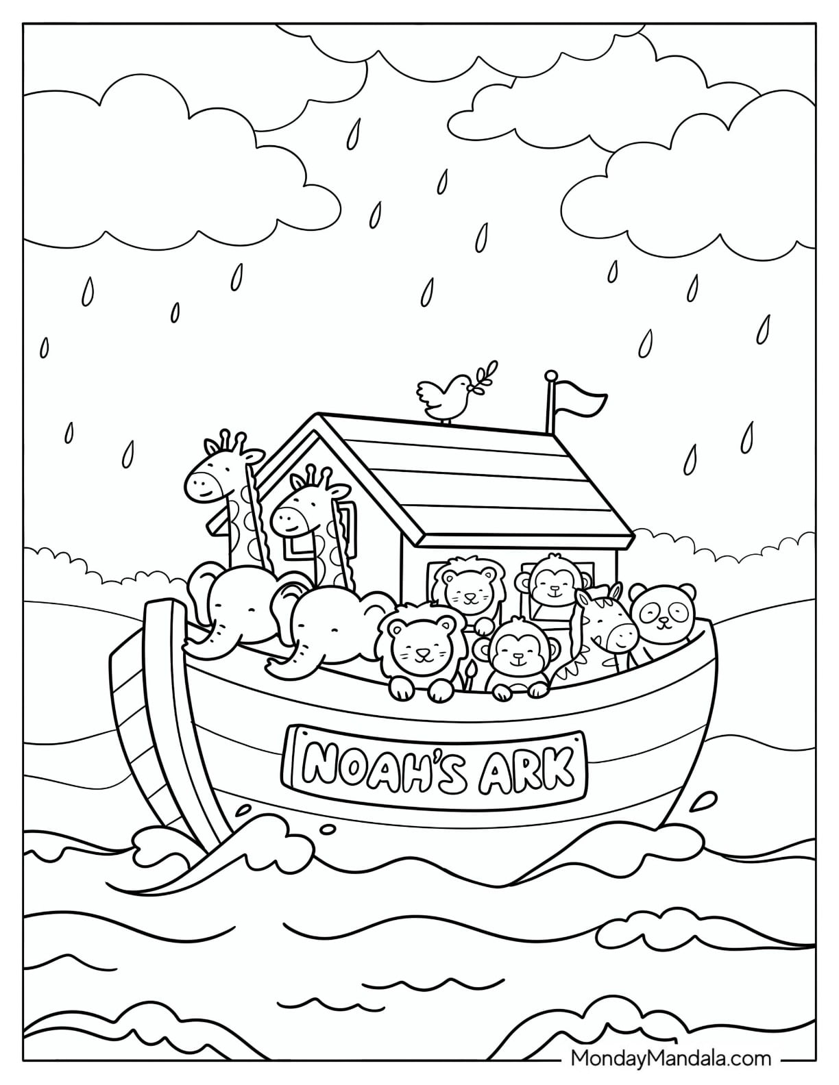 Noah s Ark Full of Animals During the Flood Coloring Page