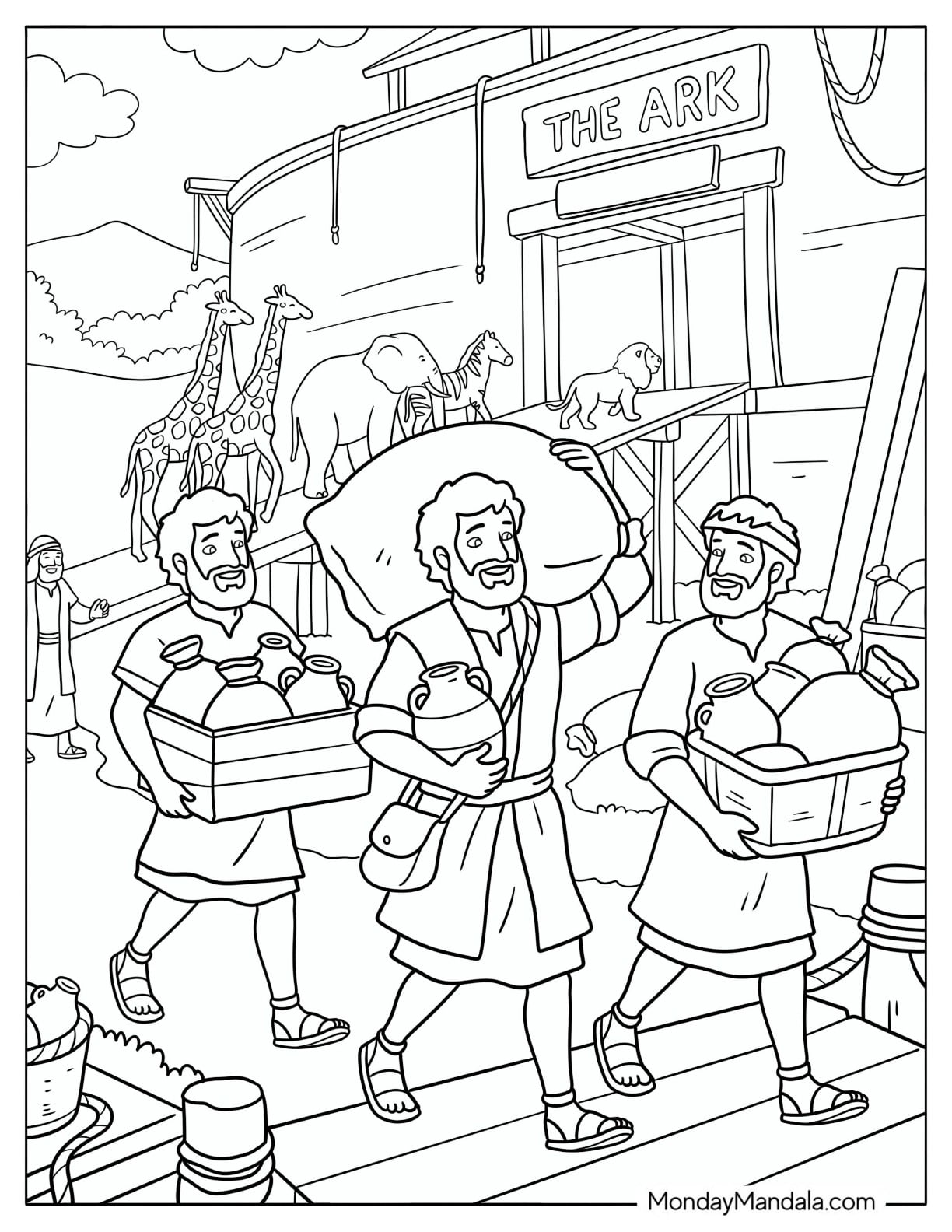 Noah s Sons Carrying Supplies into the Ark Coloring Page