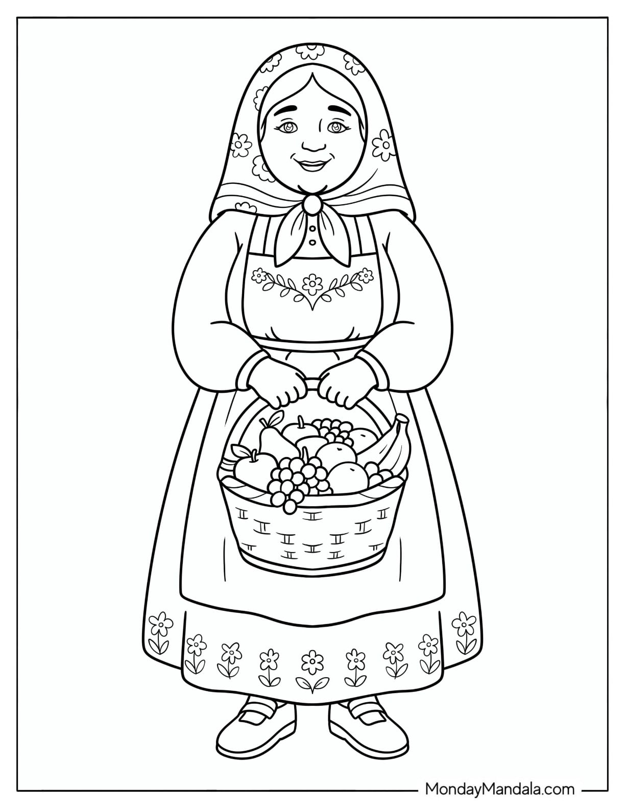 Noah s Wife Carrying. Basket of Fruits for the Ark Coloring Page for Kids