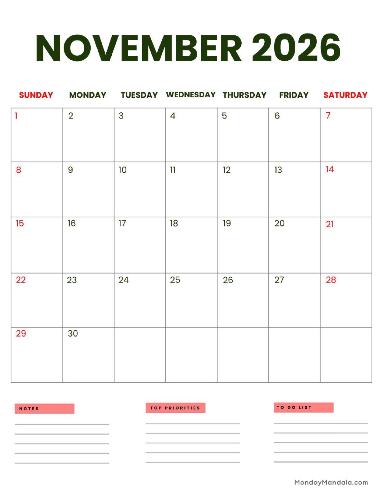 November 2026 Calendar Printable Business Portrait v2