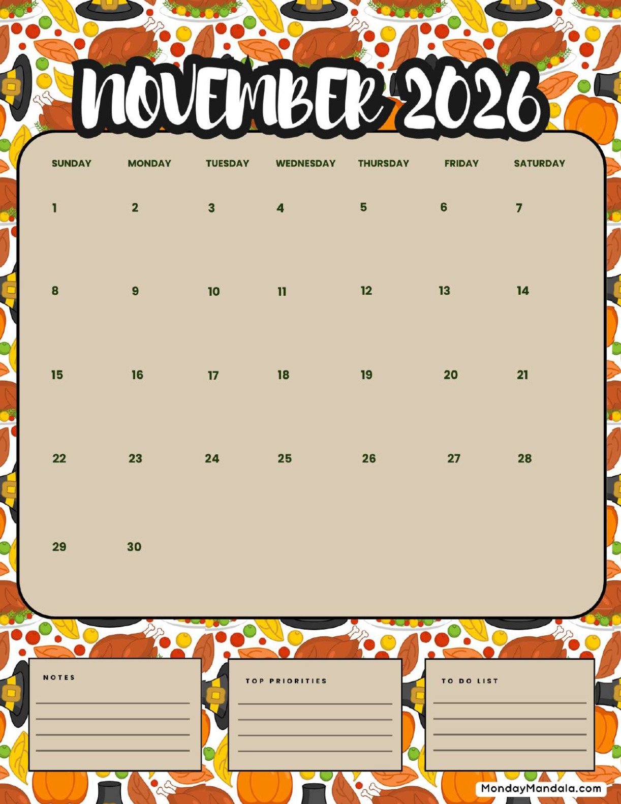 November 2026 Calendar Printable Celebration Portrait v2
