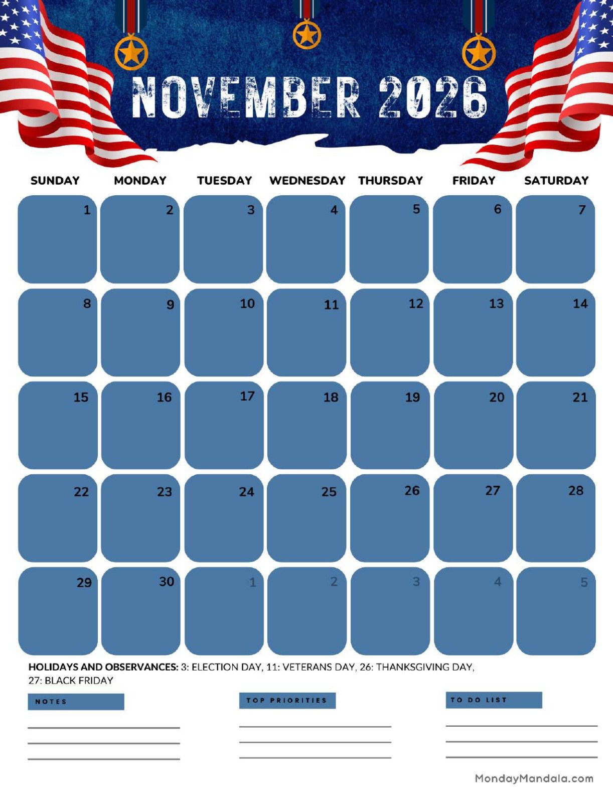 November 2026 Calendar Printable Honor Portrait v2