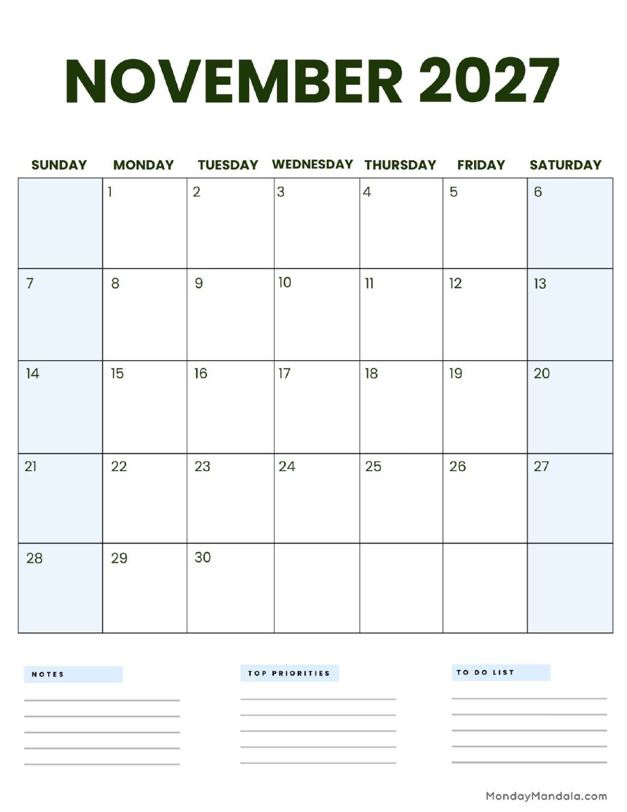 November 2027 Calendar Printable Business 3 Portrait