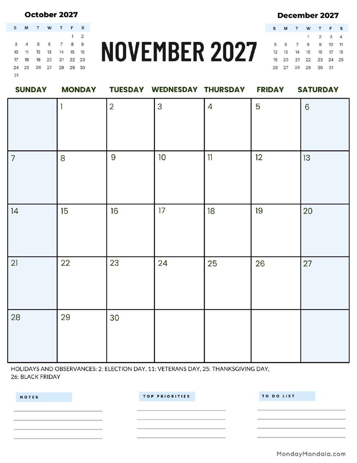 November 2027 Calendar Printable Corporate 2 Portrait