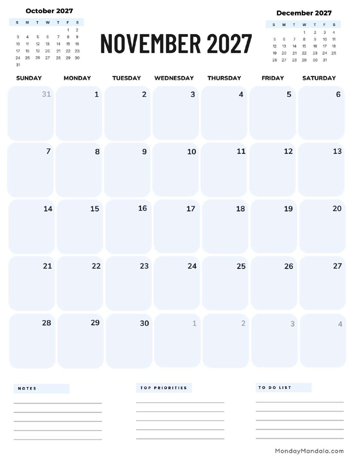 November 2027 Calendar Printable Corporate Portrait