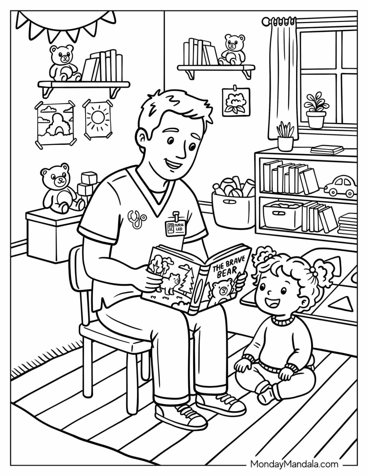 Nurse Reading to a Little Girl Coloring Page