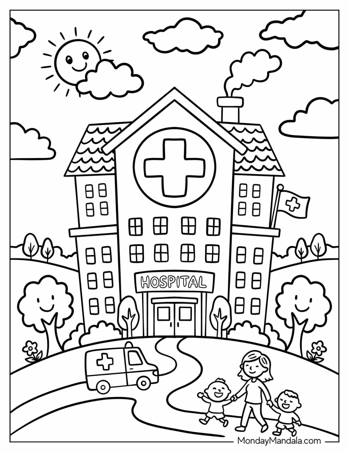 Nurse Walking with Children to the Hospital