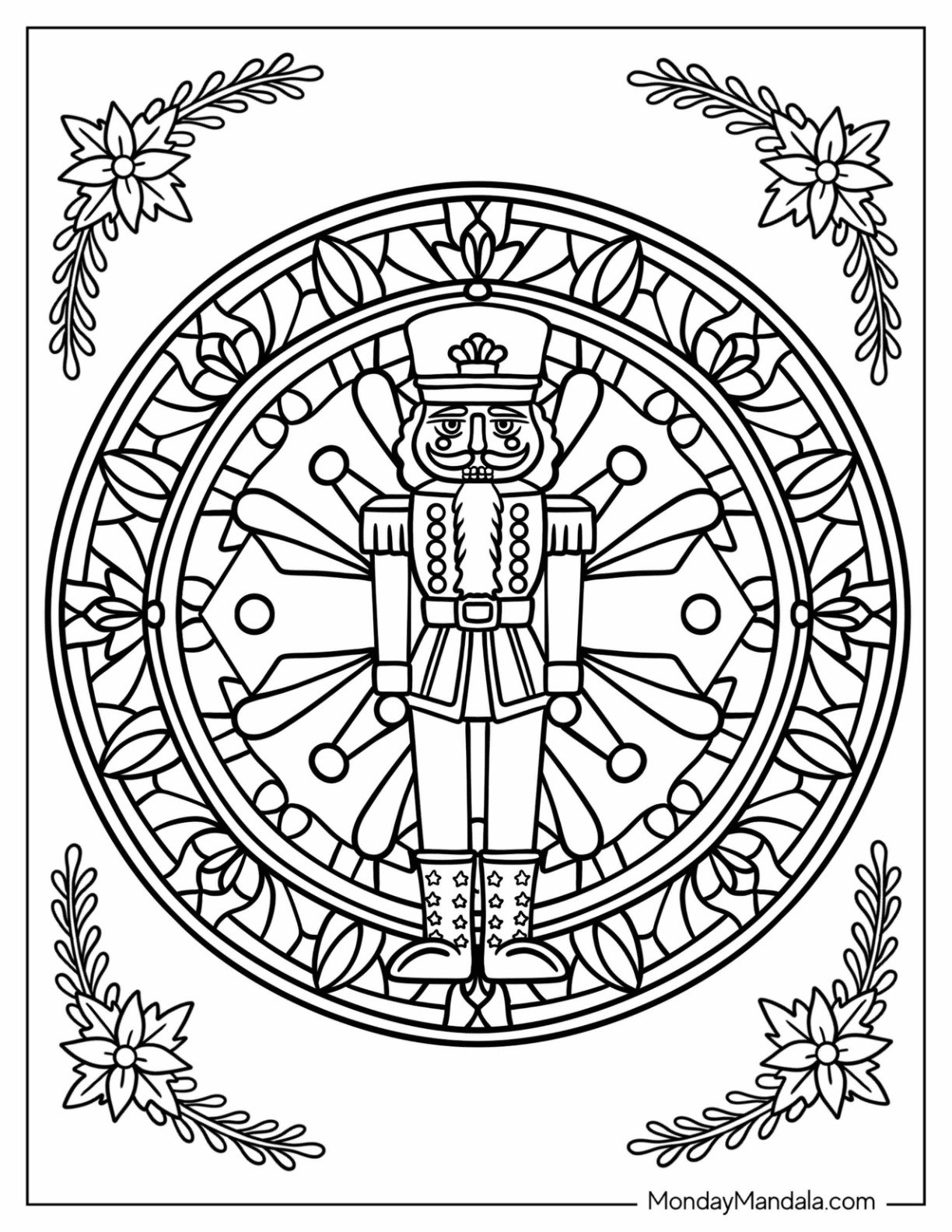 Nutcracker Coloring Page Inside A Snowflake Mandala
