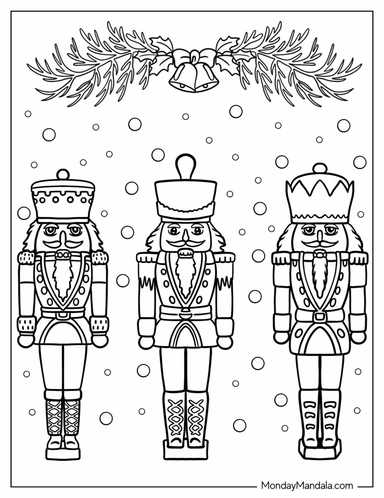 Nutcracker Coloring Page Wearing Different Hats With Snow In The Background