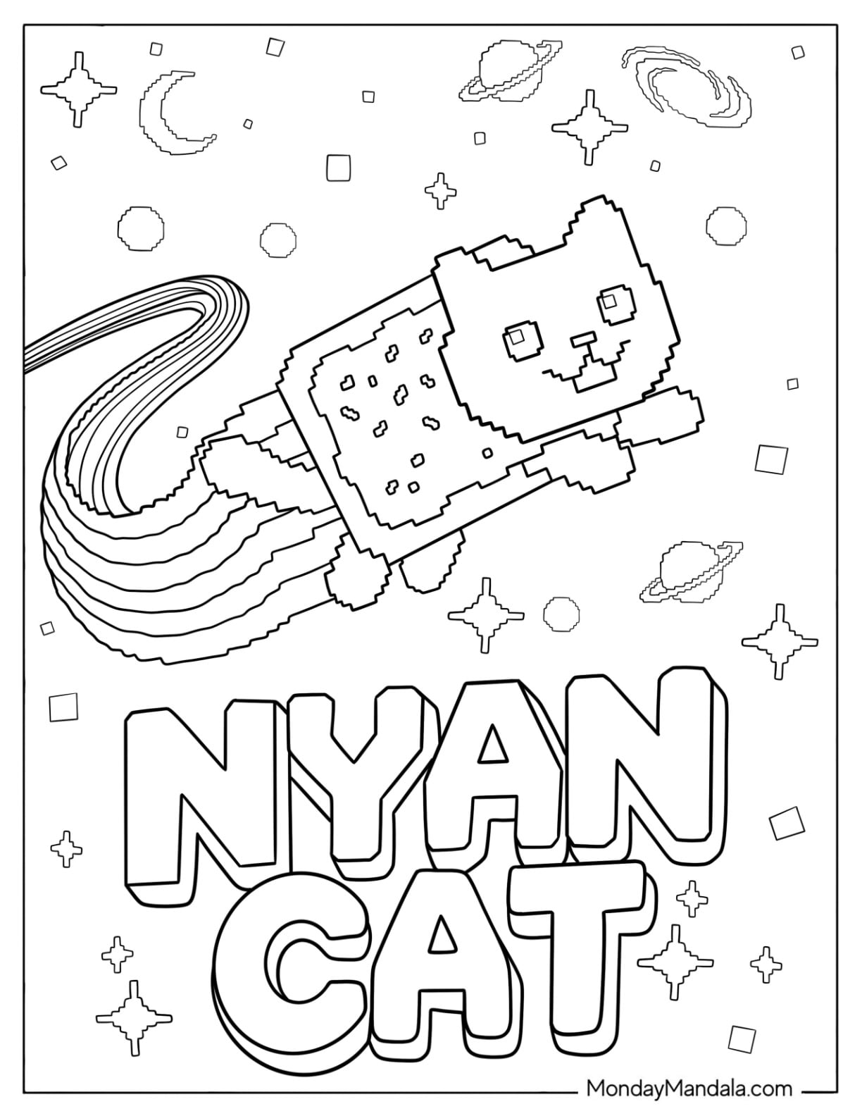 Nyan Cat Flying Through Space Meme Coloring Page for Kids