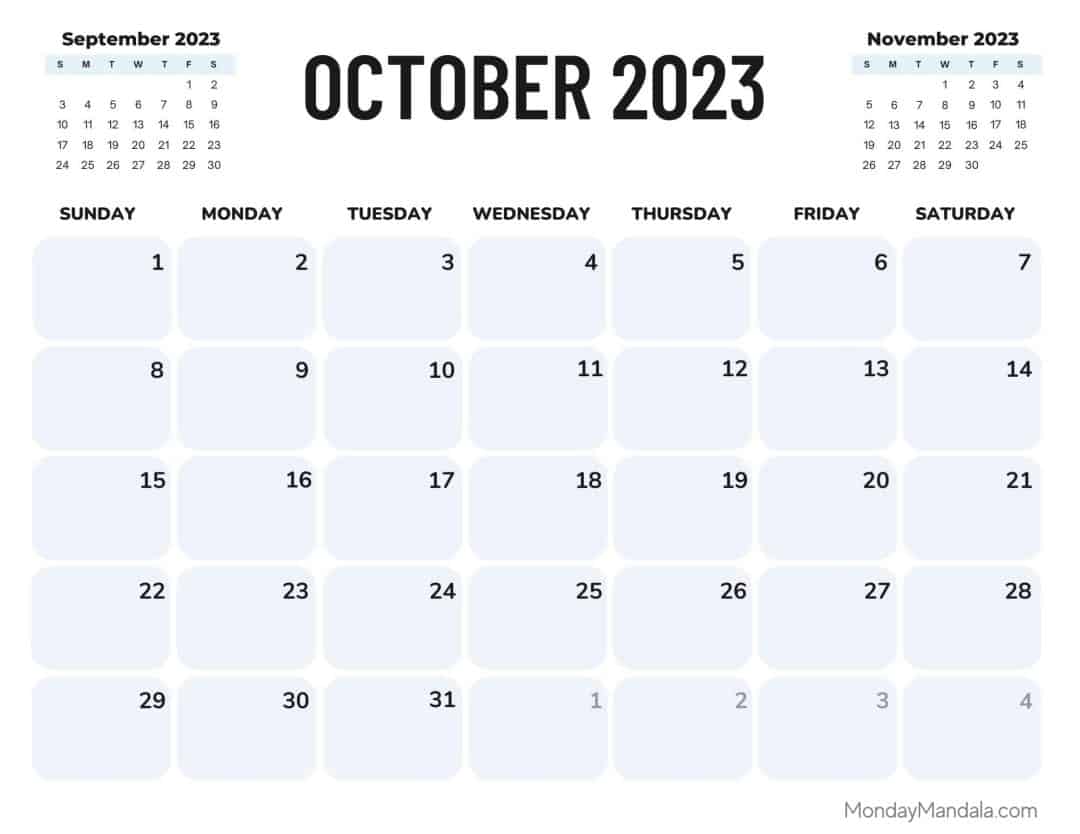 October 2023 Calendar (52 Free PDF Printables)