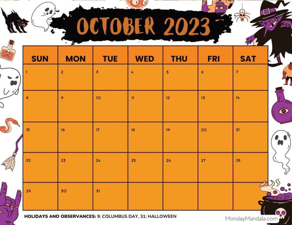 October 2023 Calendar 52 Free PDF Printables October 2023 Calendar 52 Free PDF Printables