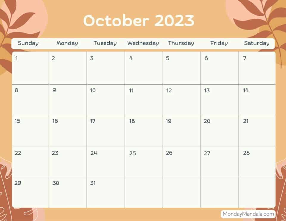 October 2023 Calendar (52 Free PDF Printables)