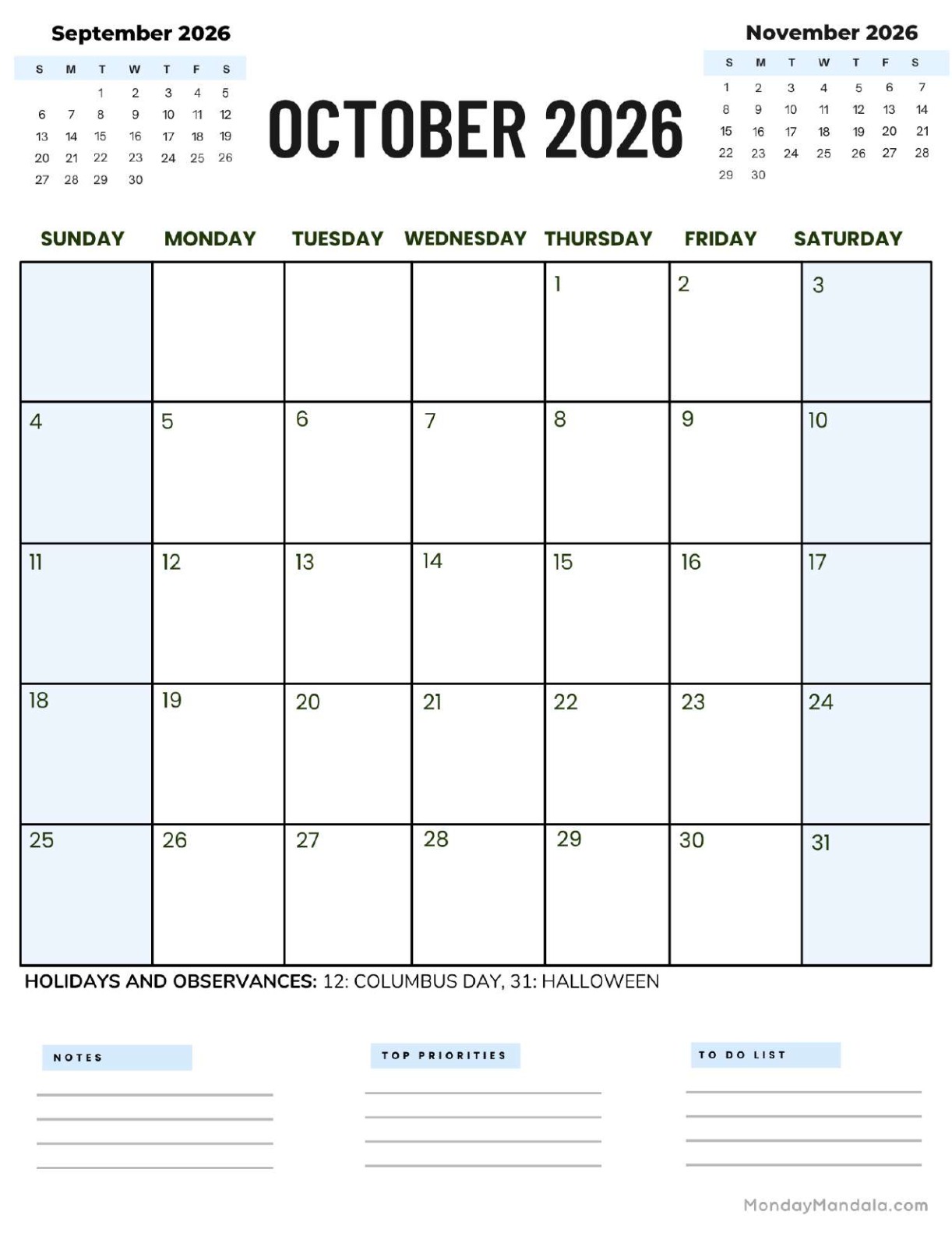 October 2026 Calendar Printable Corporate 2 Portrait v2