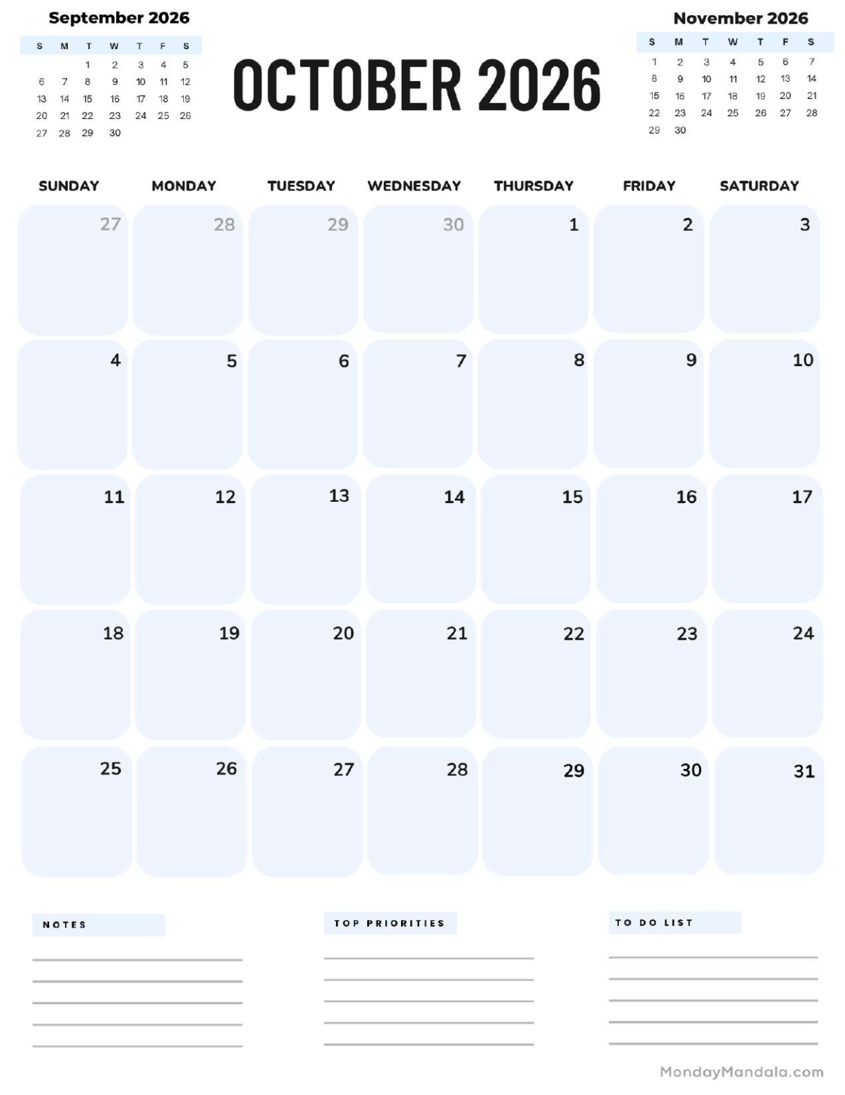 October 2026 Calendar Printable Corporate Portrait v2