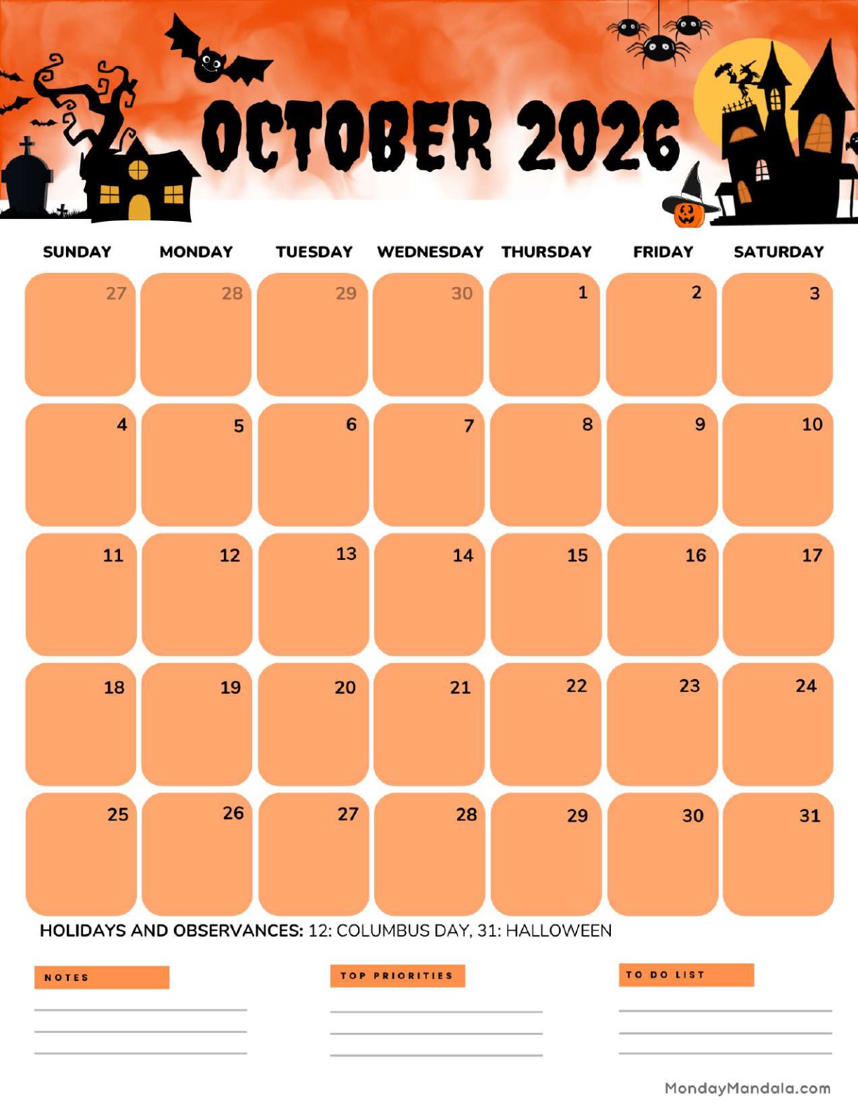 October 2026 Calendar Printable Haunted Portrait v2
